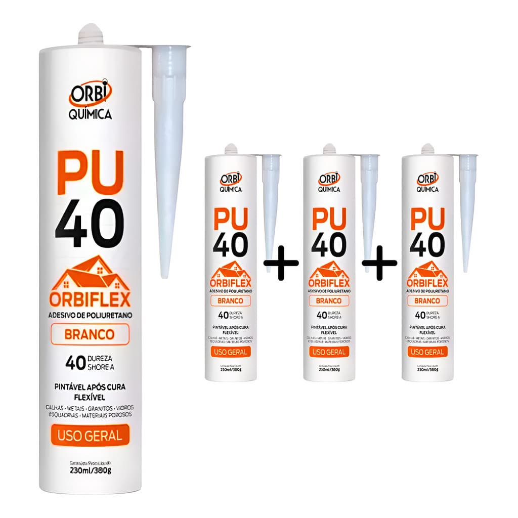 Kit 3 Tubo Adesivo Selante Pu 40 Construção Branco 380g