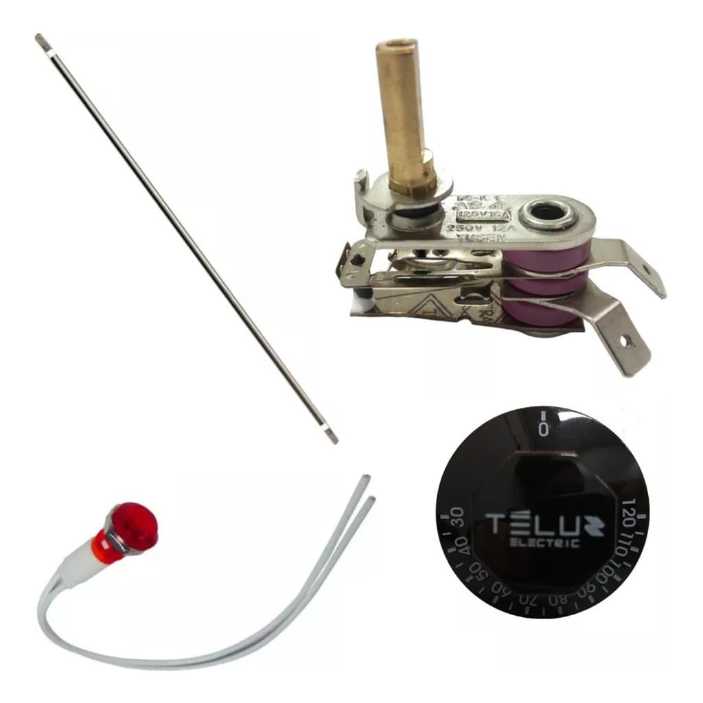 KIT TERMOSTATO 120°C + RESISTÊNCIA 30CM + LÂMPADA P/ ESTUFA 127V