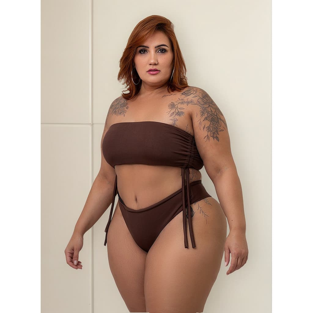 Biquini Plus Size Top Faixa Regulavél Calcinha Fio Duplo