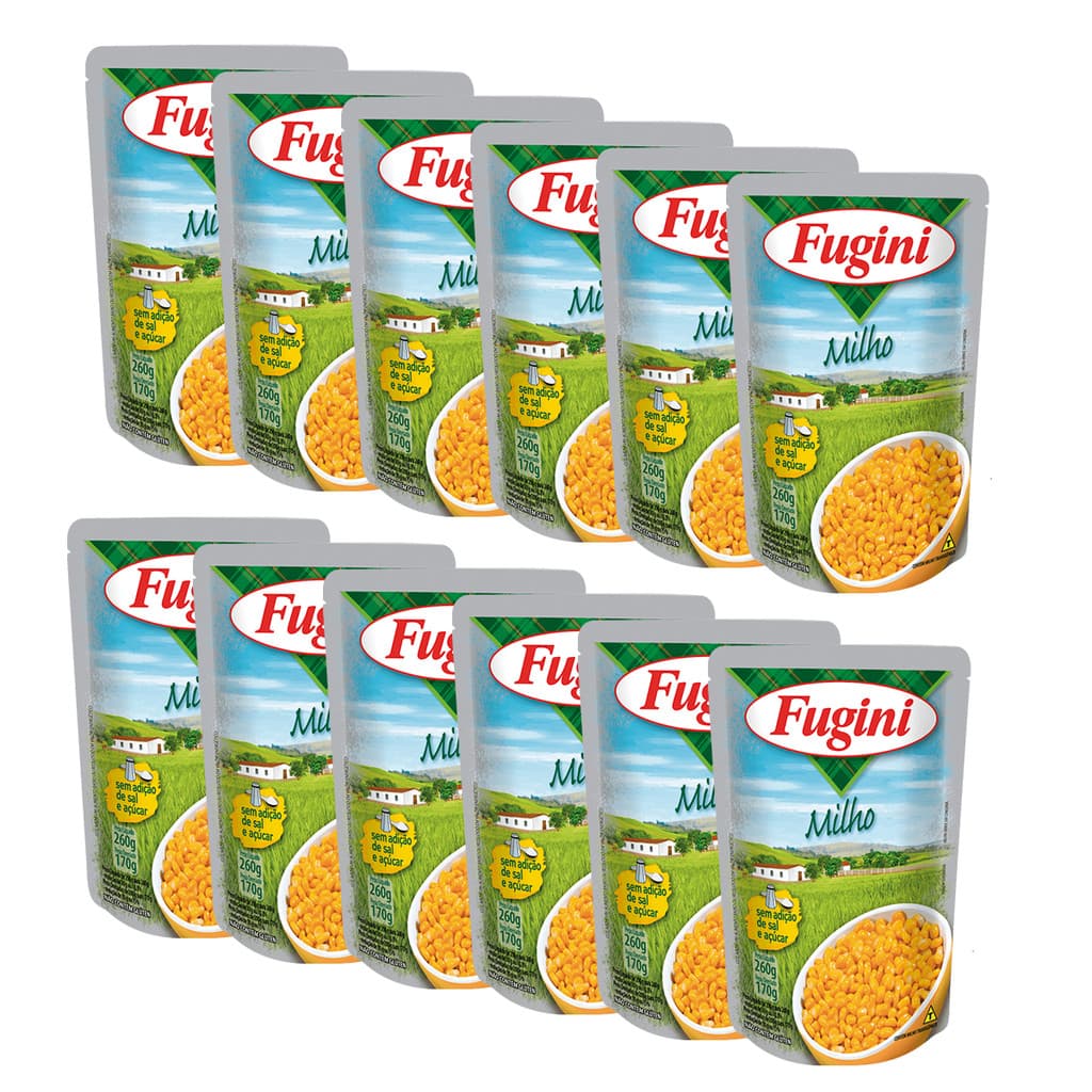 Kit C/ 12 Sache Milho Verde Conserva P/ Pizza Molhos Cachorro Quente 170g Cada Fugini