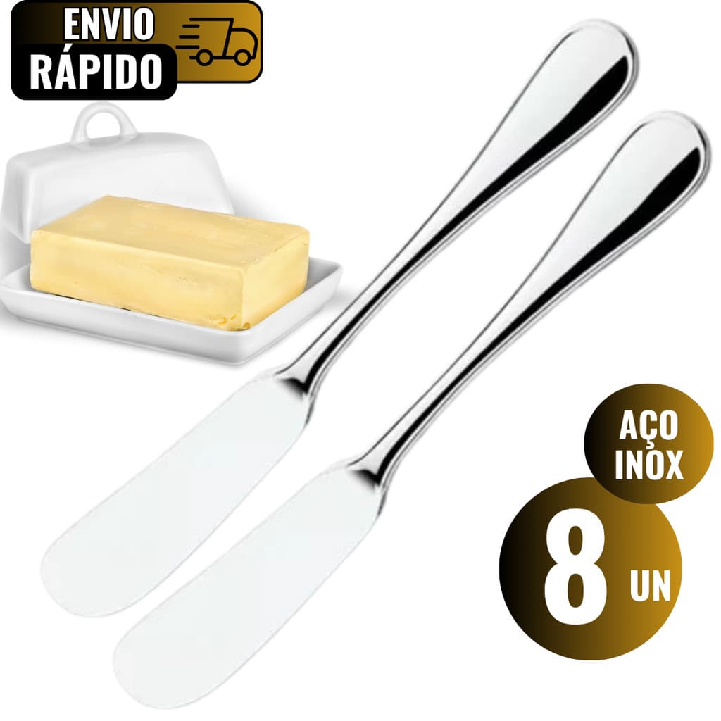 Conjunto 8 Espátulas de Manteiga Geleia Pastas de Amendoim  Aço Inox Premium Padaria Residência