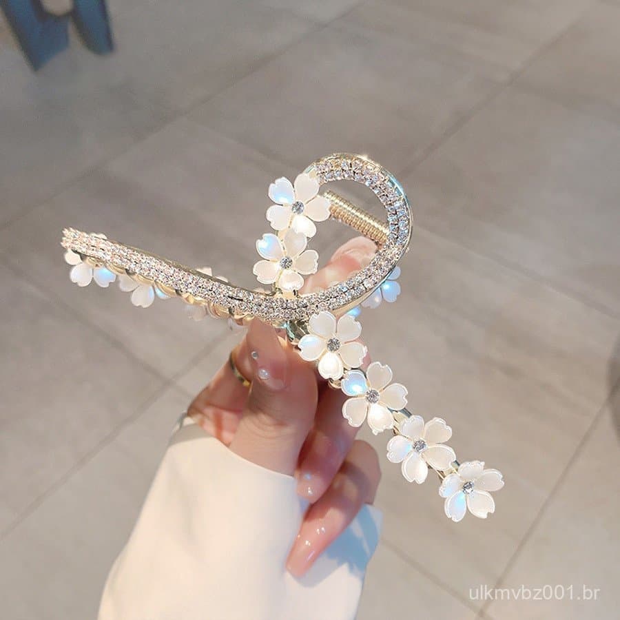 Coreano Metal Flor Strass Grampo De Cabelo Mulher Grande Cristal Diamante Garra Rabo De Cavalo Titular Acessórios Para O