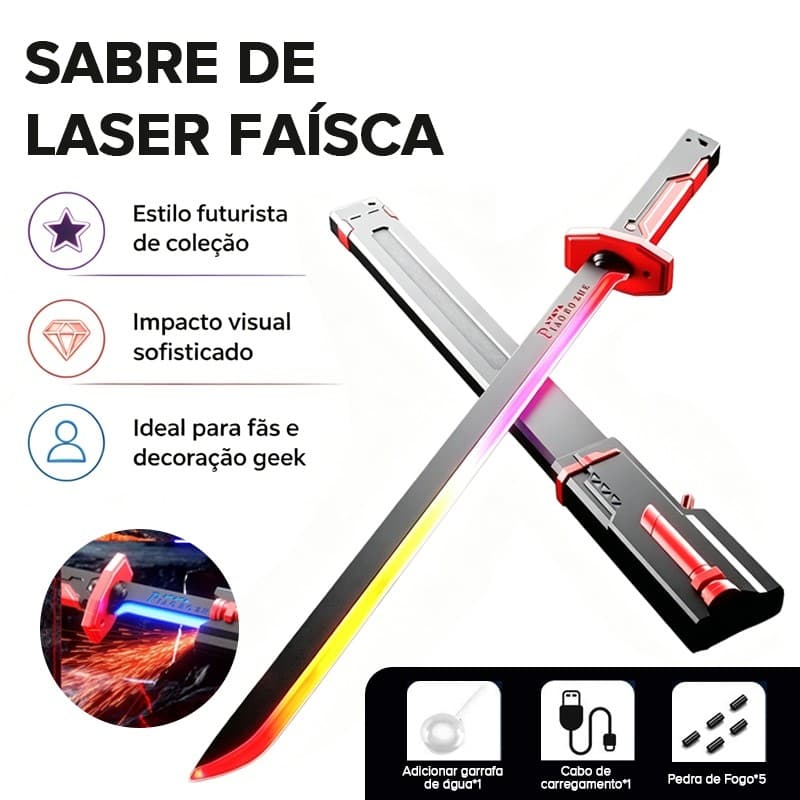 Espada Katana Samurai Grande 80cm com LED RGB e Efeitos de Faísca e Fumaça