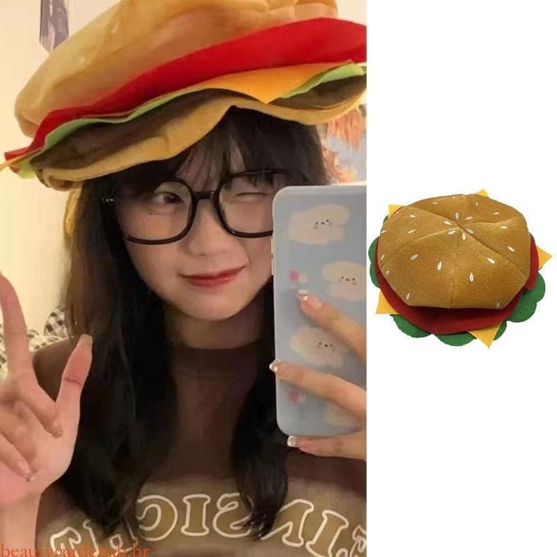 Capacete de Desenho Animado Beautygardenab Estilo Cheeseburger Chapéu de Hambúrguer de Fast Food Foto Correspondente O