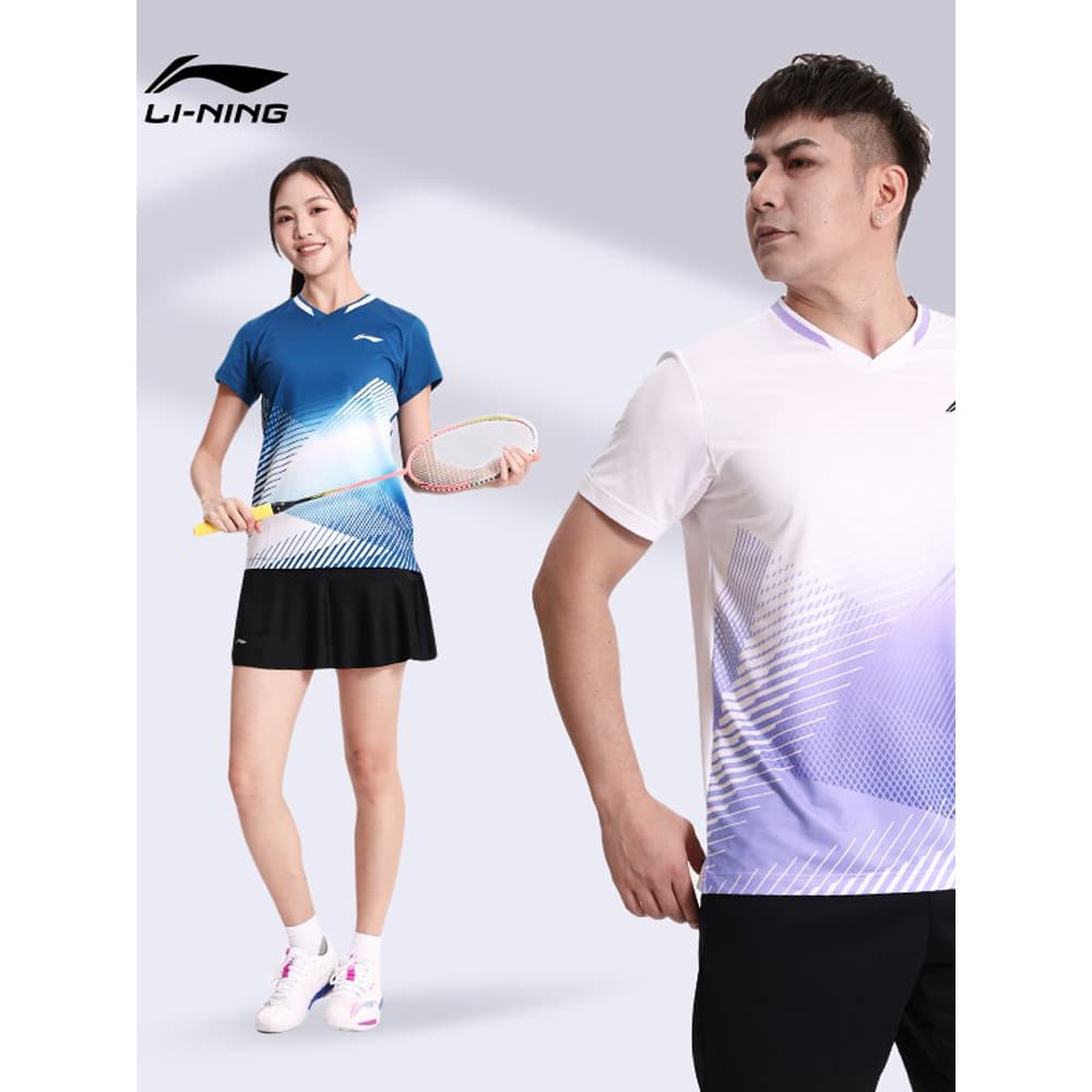 Novo estilo de manga curta camiseta feminina Li Ning Badminton camisa de secagem rápida verão roupas esportivas tênis ca
