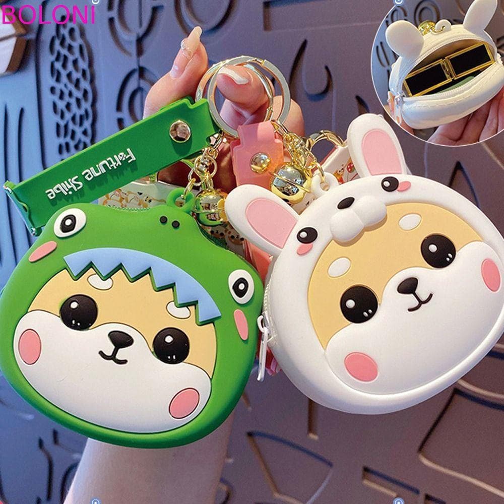 BOLONI Shiba Inu Cão Chaveiro Crianças Brinquedo Mini Carteira Fone De Ouvido Saco Zíper Mudança Bolsa
