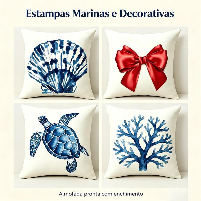 Almofada 45cm x 45cm Digital Estampa Coração Marinho
