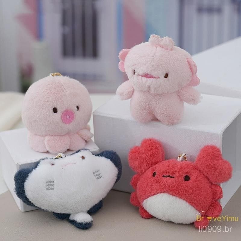 [BraveYimu] 1pc Chaveiro de Pelúcia de Animal do Oceano Polvo Caranguejo Pingente de Pelúcia de Desenho Animado Chaveiro