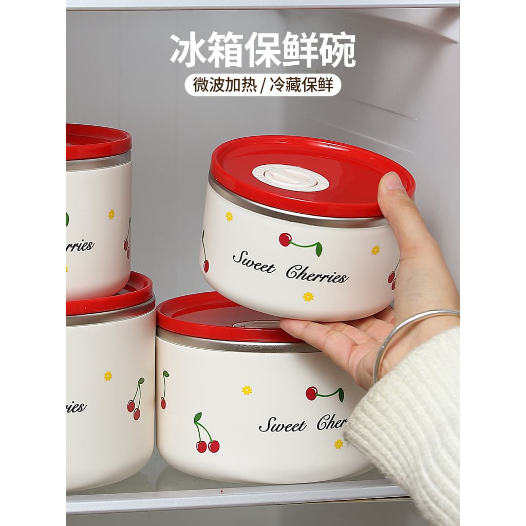 Caixa redonda para manter fresco, geladeira dedicada, aço inoxidável, tigela para manter fresco, funciona com lancheira,