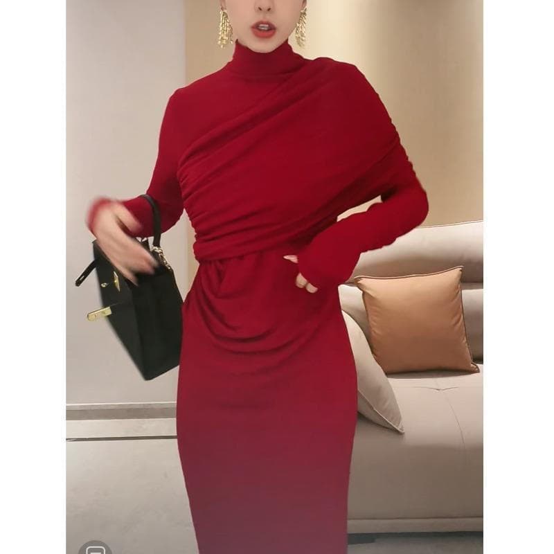 Vestido elegante de corte justo, nova coleção de primavera, altamente feminino, com cintura marcada que realça os contor