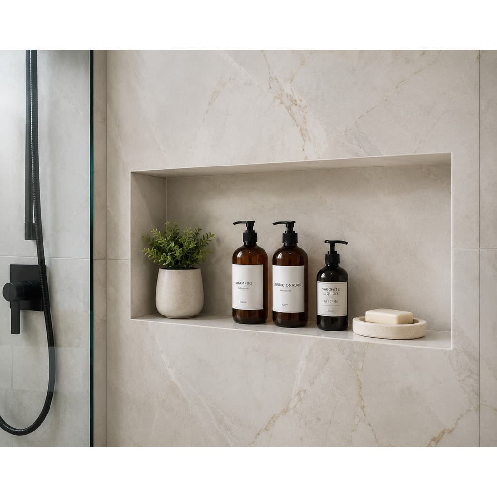Nicho de Porcelanato Branco 60x30x10 Sem Borda Acabamento Personalizável Organizador De Banheiro