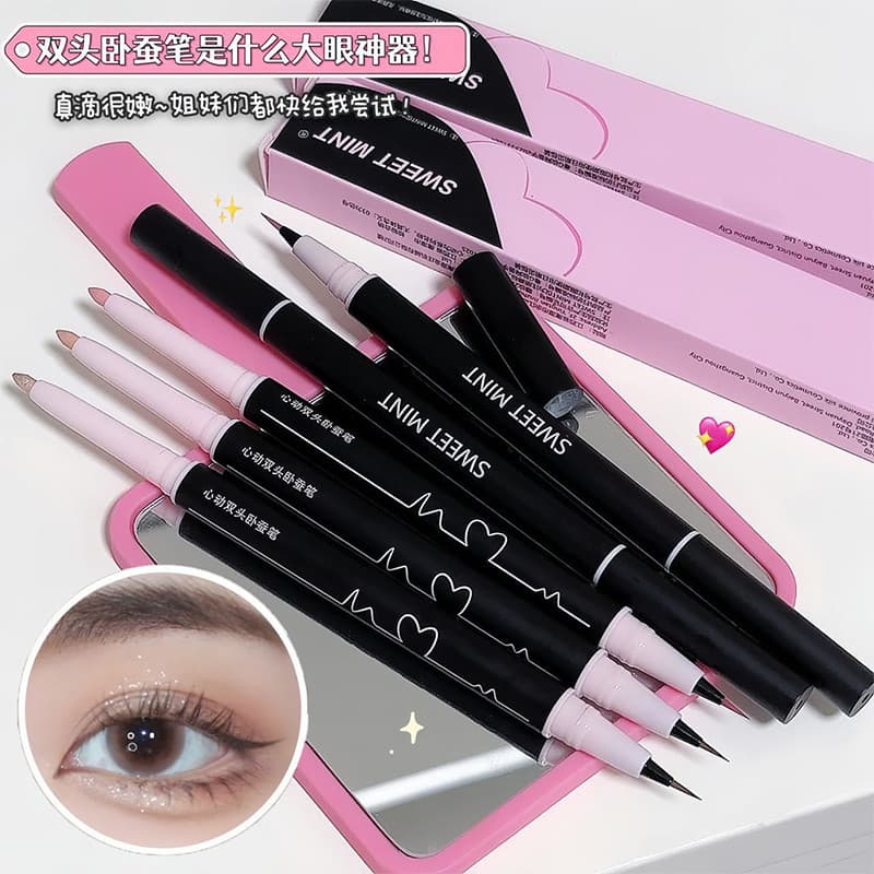 Delineador de duas cabeças, dupla utilização, iluminador, dois em um, rosa, sensação da mãe, delineador inferior, à prov