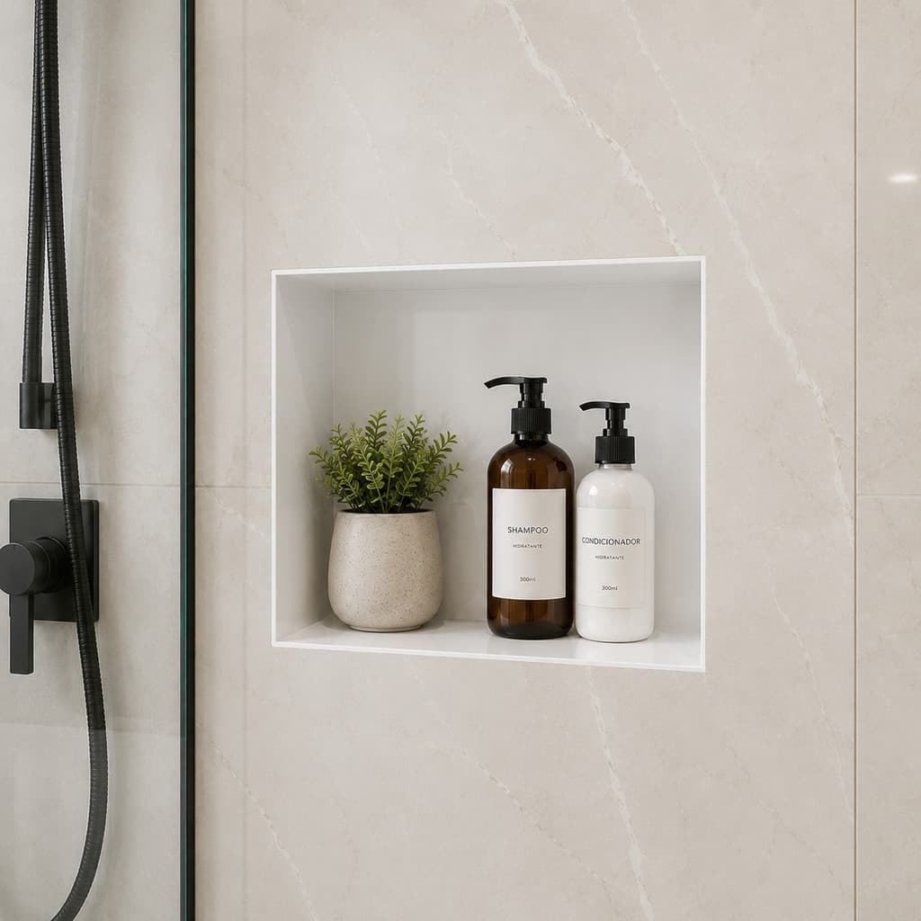 Nicho De Porcelanato Branco 30x30x10 Alto Brilho Não Empoça Água Sem Borda Fácil Instalação