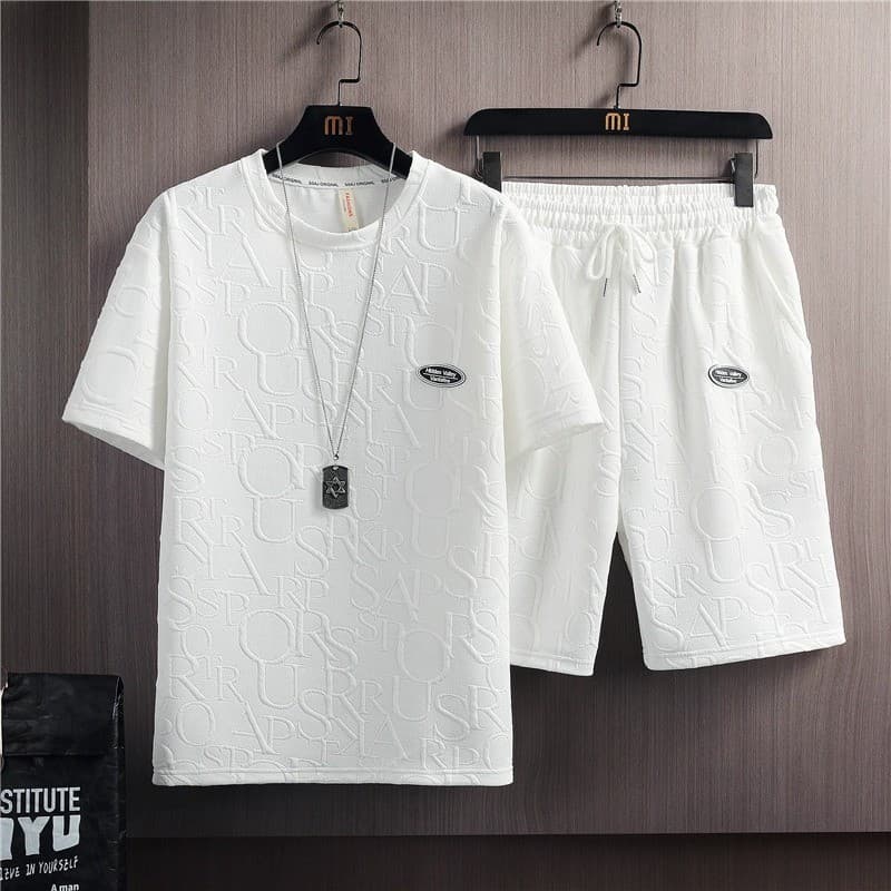 Terno de verão masculino na moda Casual wear camiseta de manga curta Street wear ins calças masculinas conjunto combinan