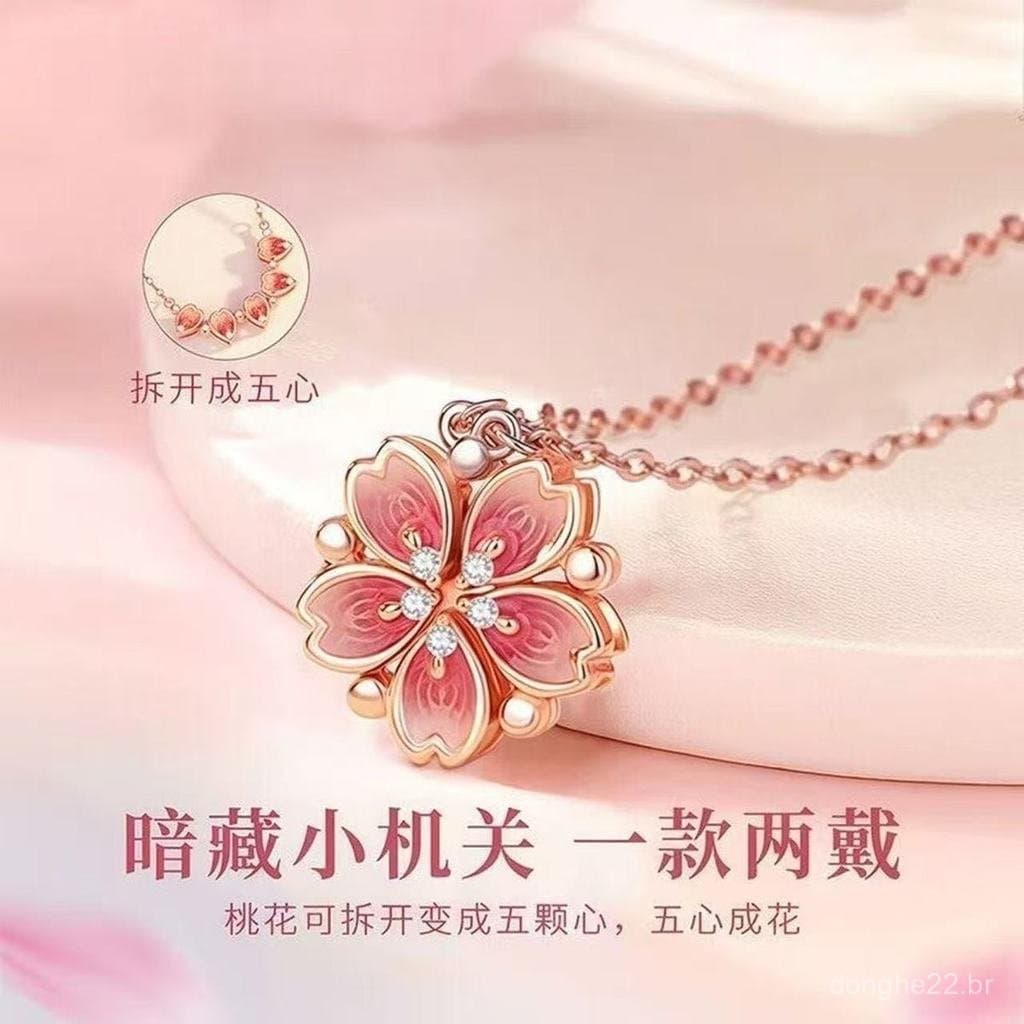 Colar de Flor de Pêssego - Um colar com flores de pêssego, adequado para meninas usarem como corrente de clavícula, e é