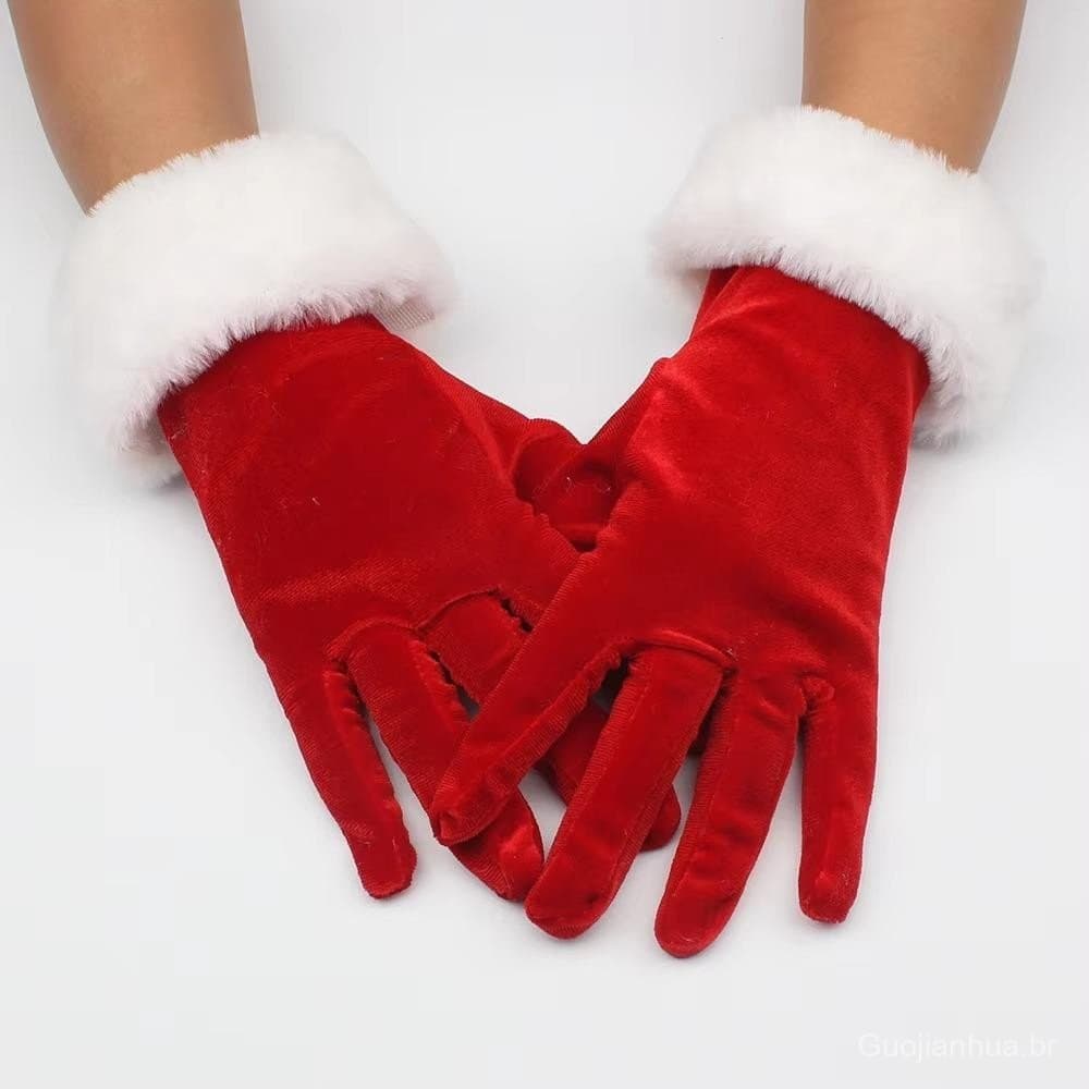 Luvas De Papai Noel Upstopao , Curtas Grossas De Lã Natal Peludas À Prova De Vento De Pele Branca Festivas