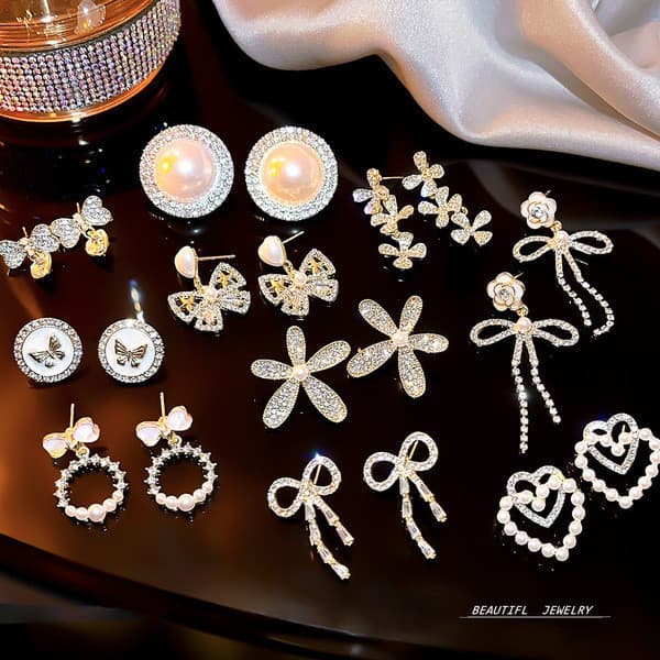 cartelas de brincos feminino kit brinco aço inoxidável ♔Japonês coreano elegante simples arco pérola brincos 925 prata a