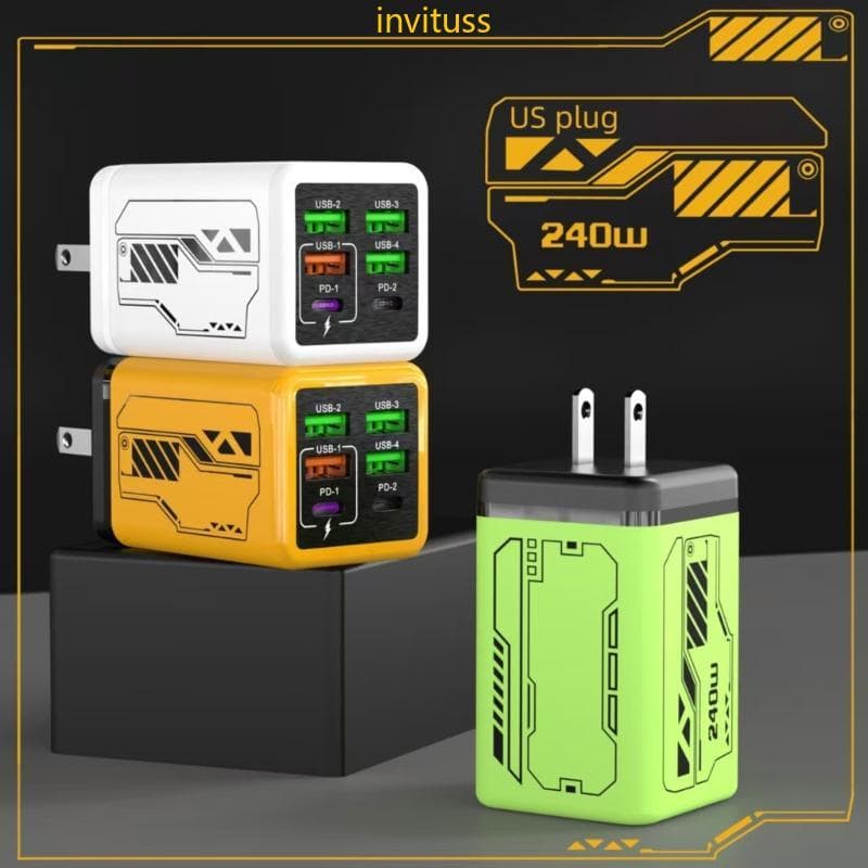 Estação Carregamento Portátil Inv 240W 6 Port4 USB 2 Tipo C Transferência Pequena E Forte