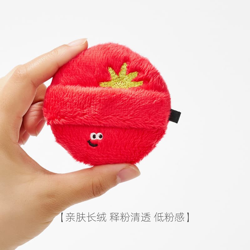 Estrela bolso pó completo puff tomate pelúcia pó solto puff engrossado mais elástico reunindo pó puff tomate pingente de