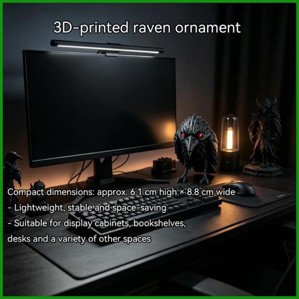 Estatueta De Corvo Preto Gótico 3D Impresso Decoração De Mesa 6cm Animal Halloween Casa Para tongmy