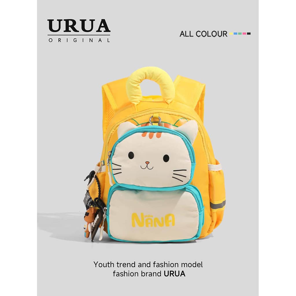 URUA saco de escola do jardim de infância meninos meninas estilo dos desenhos animados gato mochila crianças bonito leve