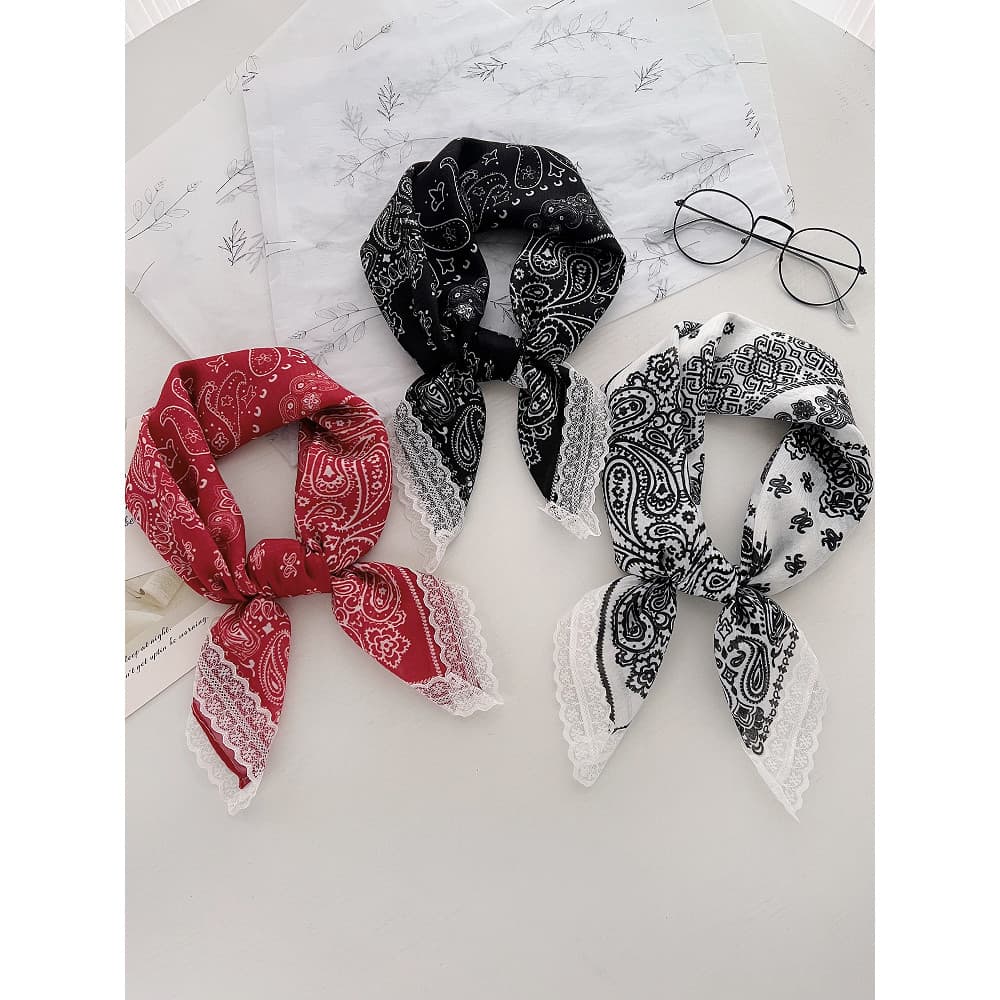 Novo estilo de quatro grades caju flor renda pequeno lenço quadrado lenço de seda moda feminina All-Match estilo ocident