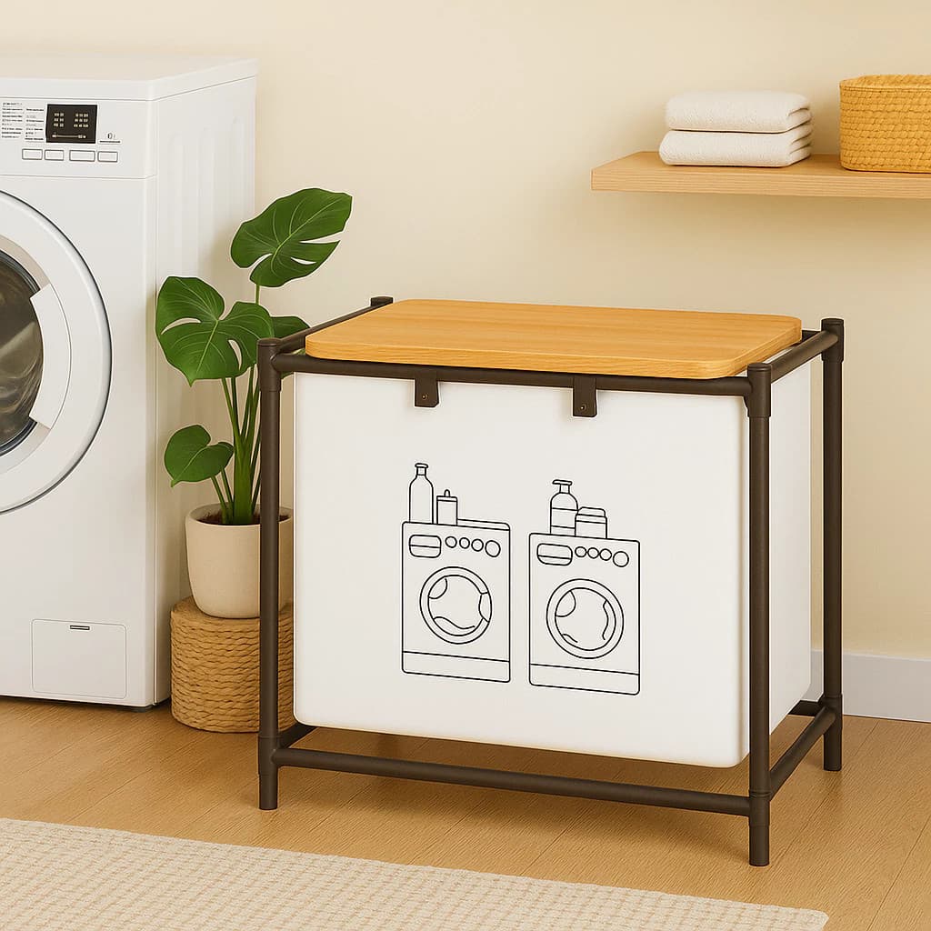 Cesto Organizador Tampa Madeira Caixa Armazena Roupas Brinquedo Objeto Saco Joga Suja