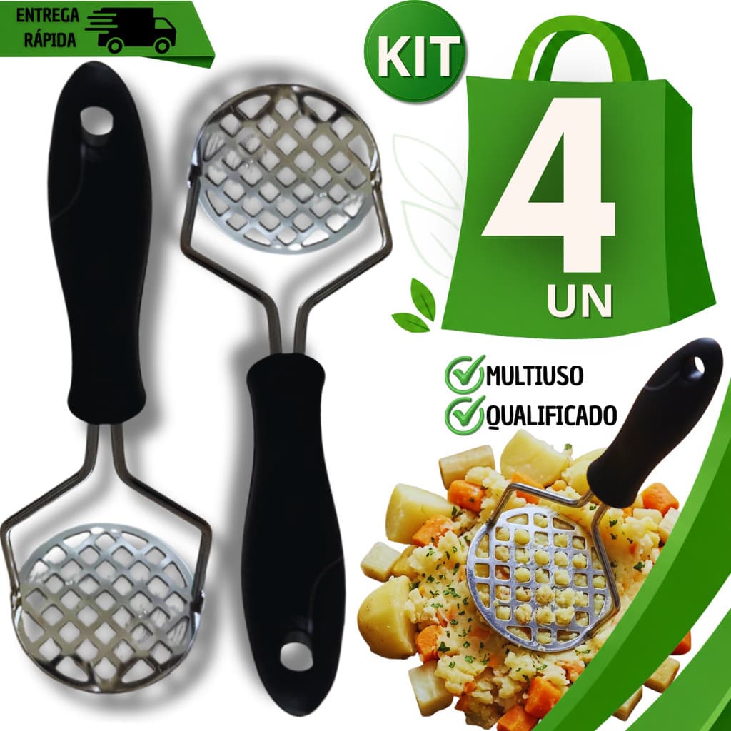 Amassador Espremedor de Batata Aço Inox Manual Resistente Para Cozinha Mandioquinha Purê Utensílios