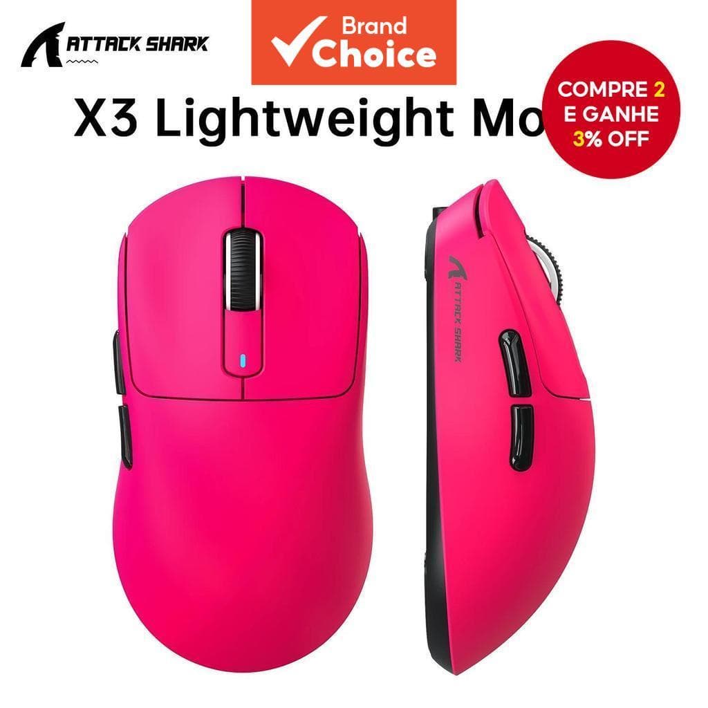 Mouse Gamer Sem Fio Attack Shark X3 Tri-Modo PAW3395 26K DPI Ultra-Leve Botões Programáveis