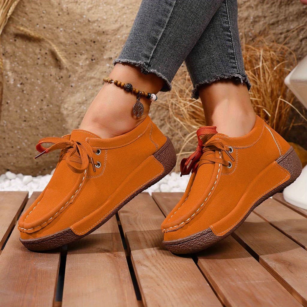 Sapatos Femininos Casuais de Moda com Cadarço Frontal, Sapatos Confortáveis de Salto Baixo com Aumento de Altura, Sapato
