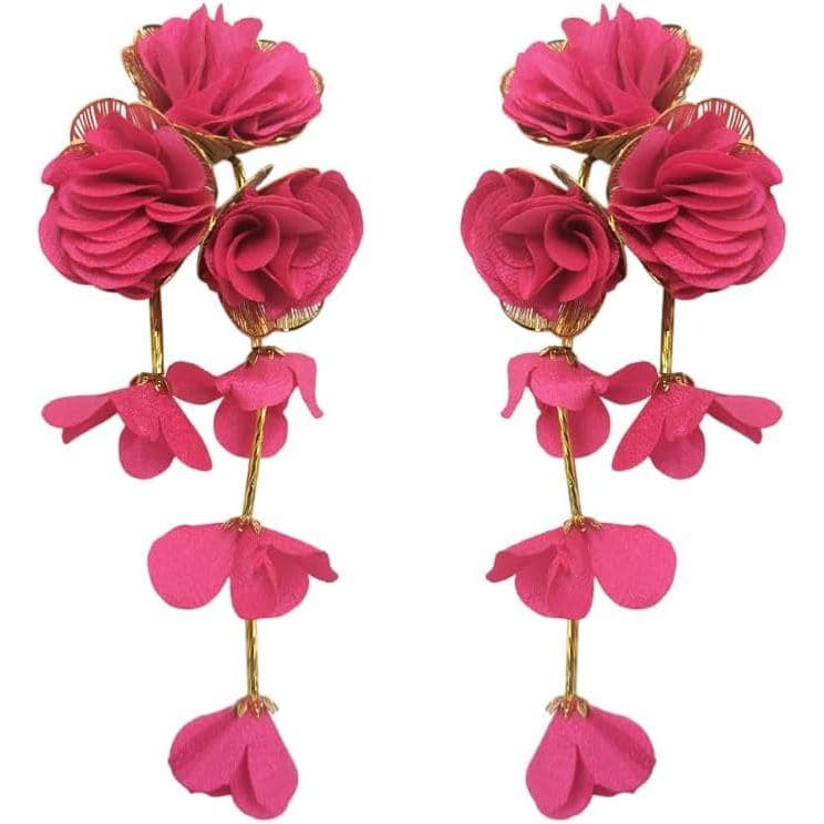 Brincos de Flor Boho Exclusivos para Mulheres, Feitos à Mão, com Longas Franjas de Tecido, Flor de Chiffon, Pétalas Eleg