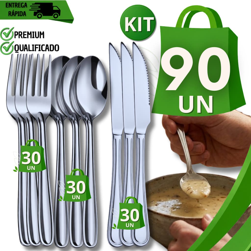 Kit Talheres Garfo Colher Faca Aço Inox Mesa Buffet Restaurante Lanchonete Cozinha Talheres Práticos