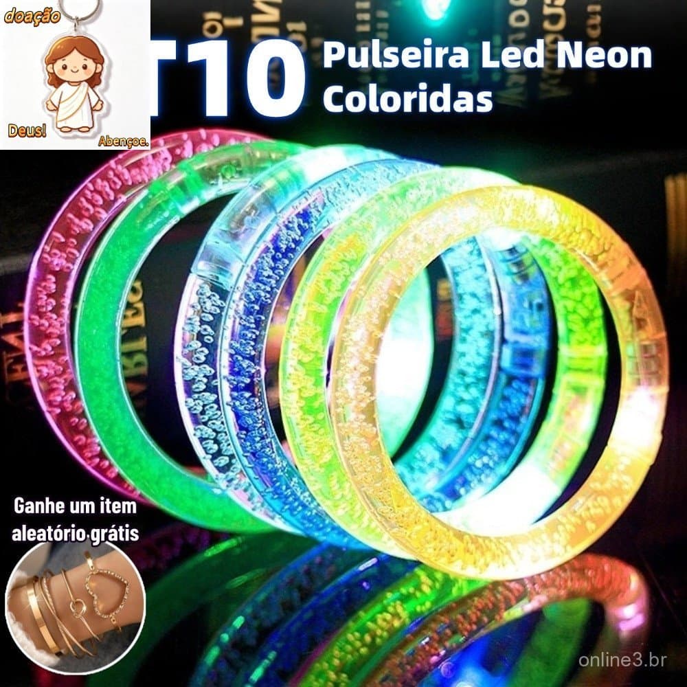 Kit Pulseira Led Neon Coloridas Festa Aniversário Rave Balada-HOL