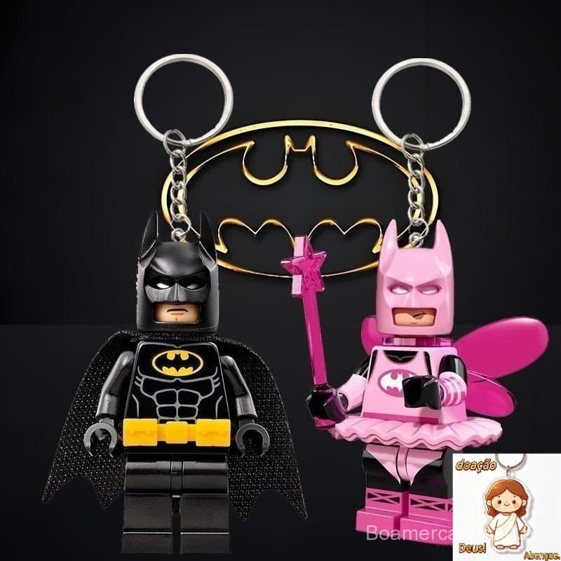 Compatível com chaveiro LEGO Batman, capa preta, pingente de casal de fadas rosa, acessórios, bolsa pendurada - Preço Ma