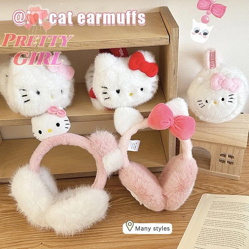 [Pretty ggirl] Protetores De Orelha Térmicos Kawaii Hello Kitty Sanrio KT Cat Plush Winter Keep Warm Anticongelante Bols