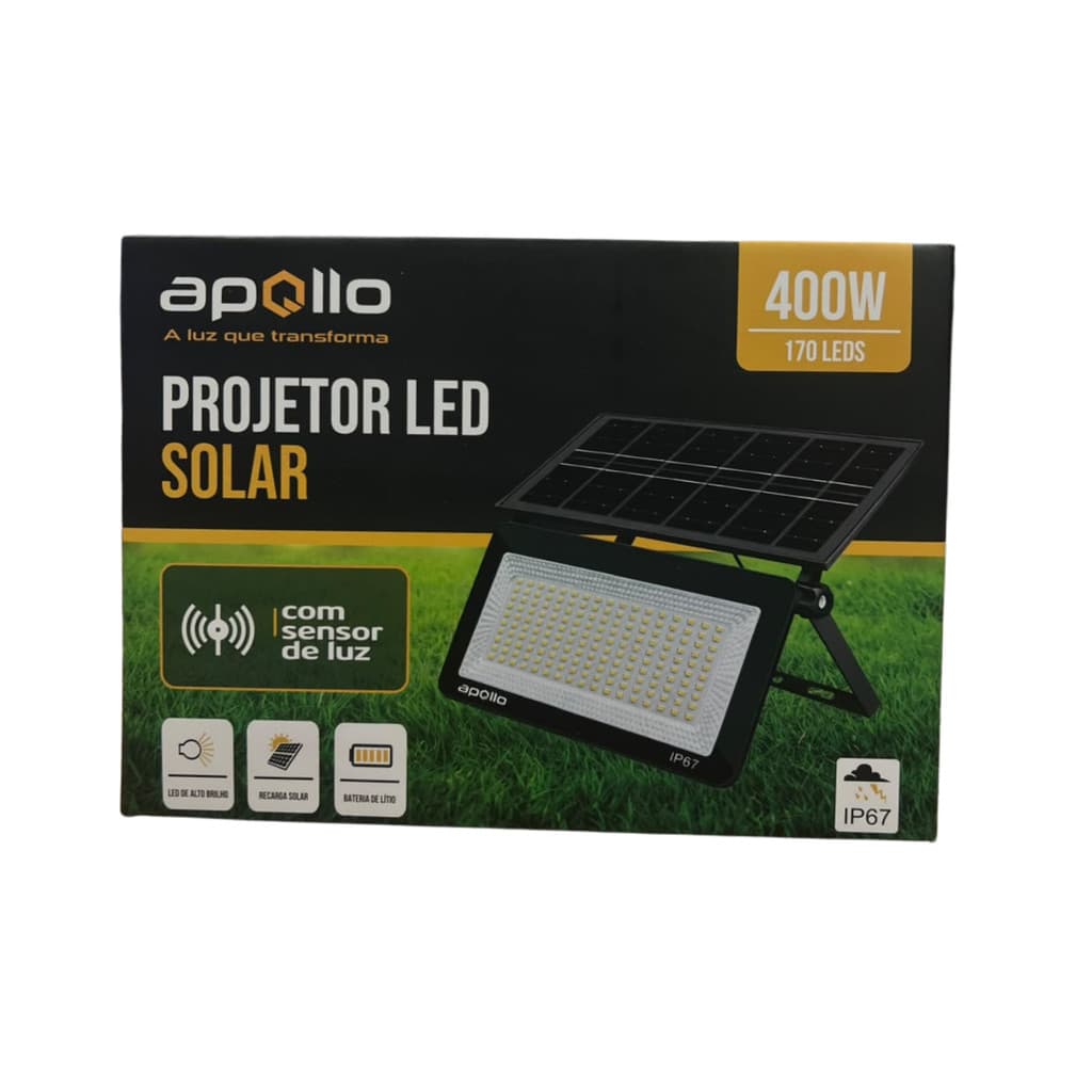 PROJETOR LED SOLAR 400W C/SENSOR E REFLETOR 21X14,4 CM - APOLLO