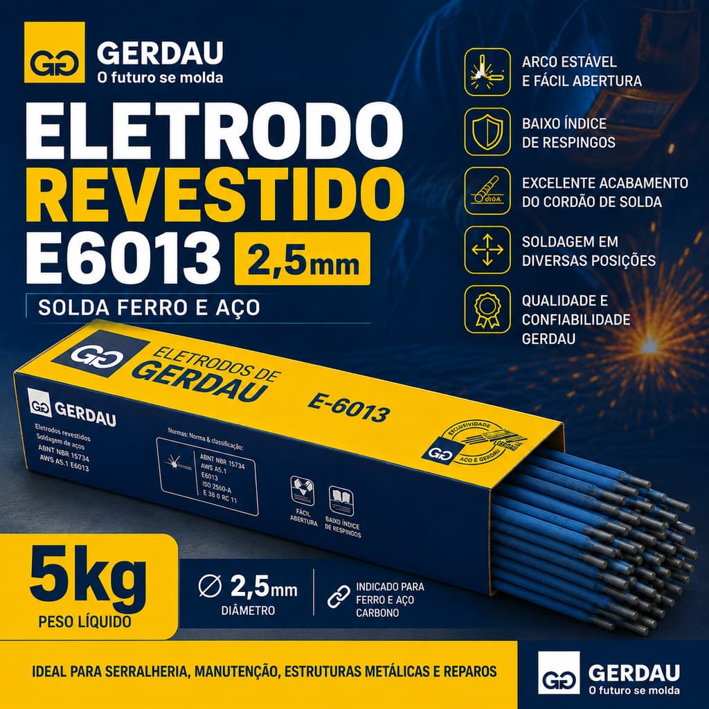 Eletrodo Revestido E6013 2,5mm 5kg Solda Ferro Aço Gerdau