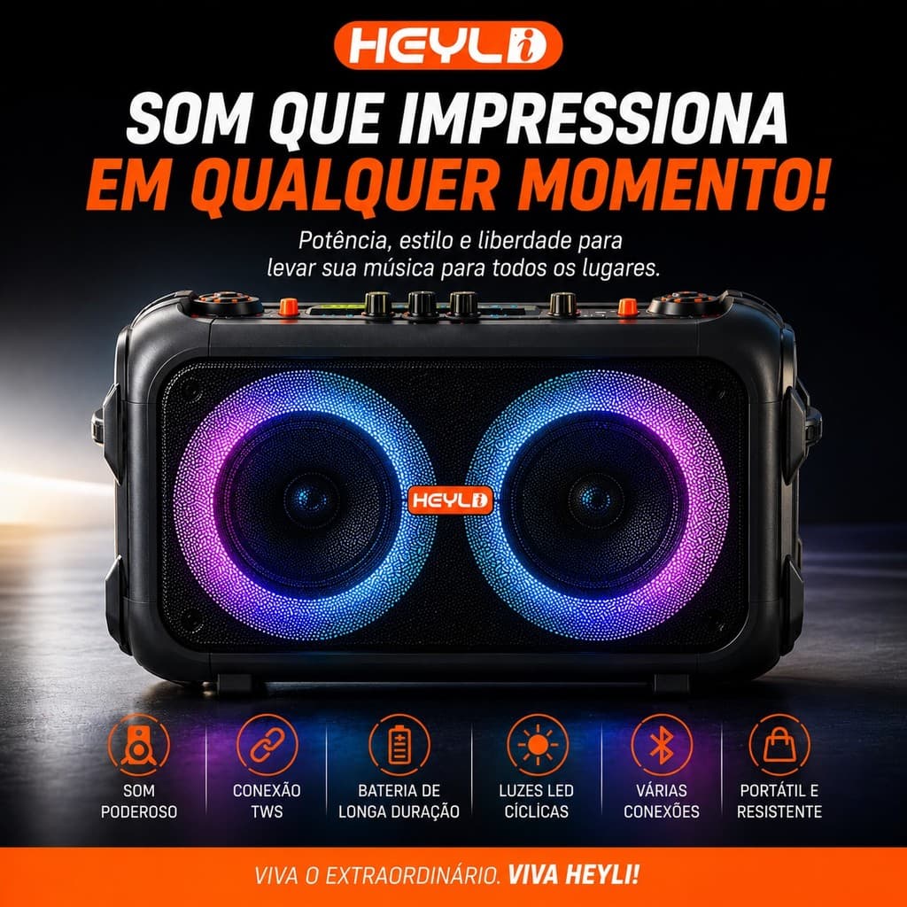 Caixa de Som Bluetooth Portátil Potente LED RMS 3000W com Microfone/Controle Remoto para Festa