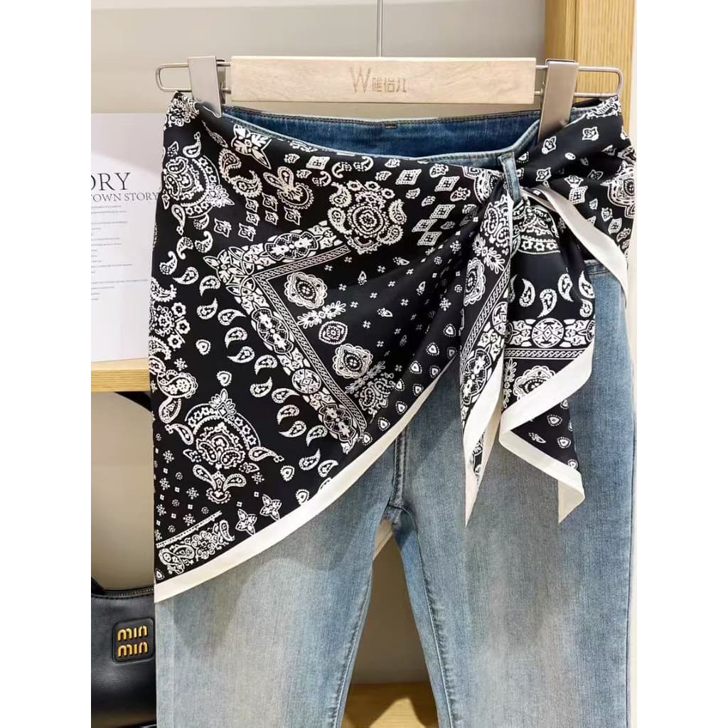 Início do outono novo estilo sarja seda caju flor cabeça-gravata cintura protetor solar xale All-Match mais magro olhar
