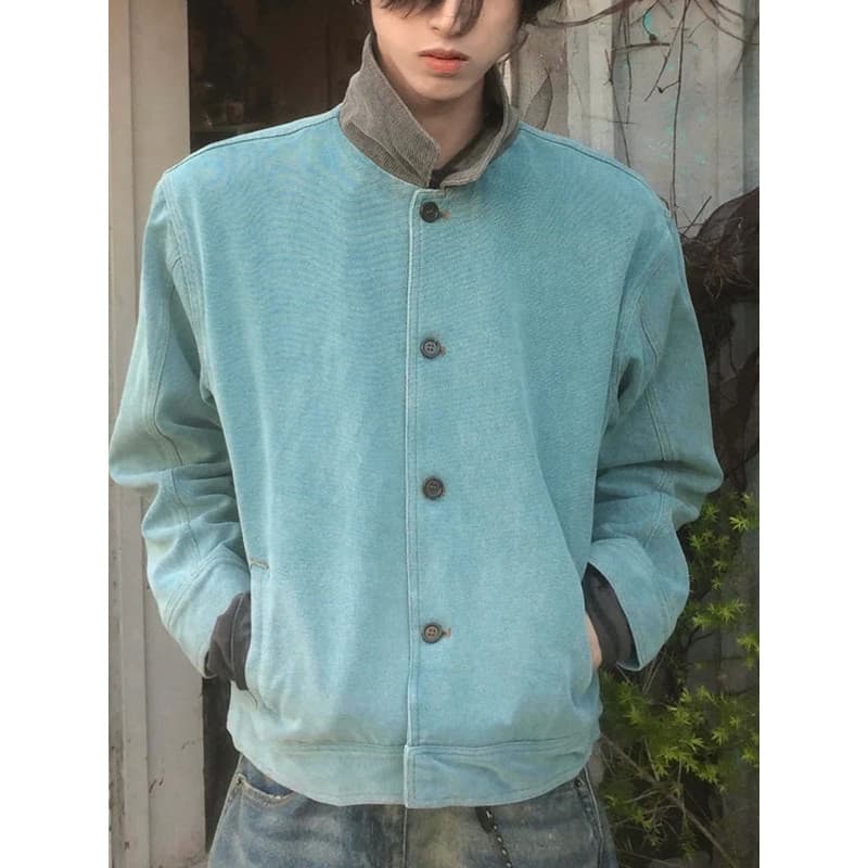 Americano Retro lago verde jaqueta masculina curta primavera outono High-End sentimento cleanfit lapela Detroit carga ja