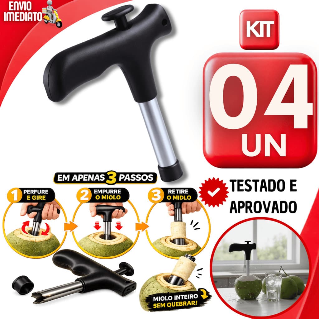 KIT ABRIDOR E FURADOR DE COCO AÇO INOX 13CM PERFURADOR PARA COCO VERDE FERRAMENTA MANUAL RESISTENTE PARA PRAIA QUIOSQUE