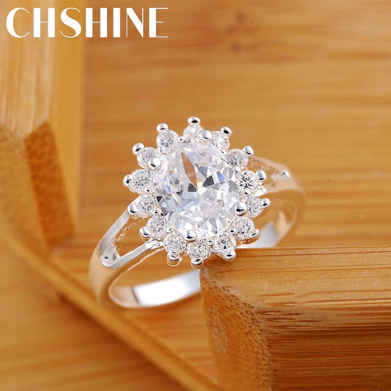 Marcas Populares 925 Sterling Silver crystal flower moissanite Diamante Moissanita Anéis Para Mulheres Fashion Wedding P