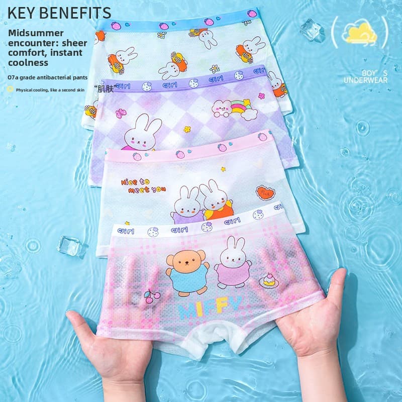 4 peças-roupa íntima infantil de seda gelada para meninas cuecas boxer infantis