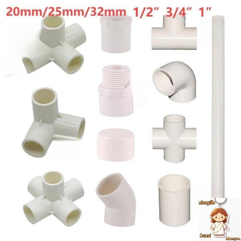 Conector de PVC Diâmetro Interno 20mm/25mm/32mm Tubo Reto Cotovelo Tee Cruz 1/2" 3/4" 1" Conexão de Polietileno Ac FHQS