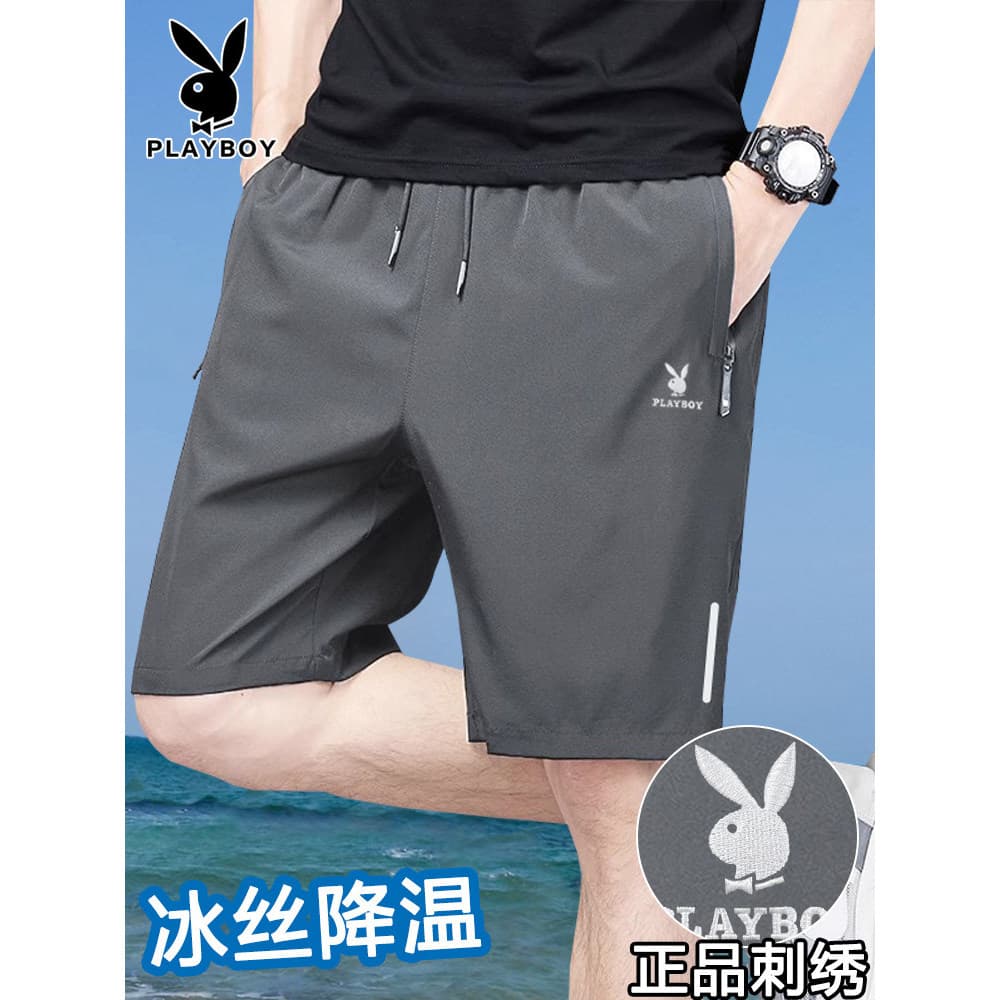 Playboy Shorts masculino verão solto tamanho grande seda gelo calças legais 2026 novo estilo esportes calças de cinco po