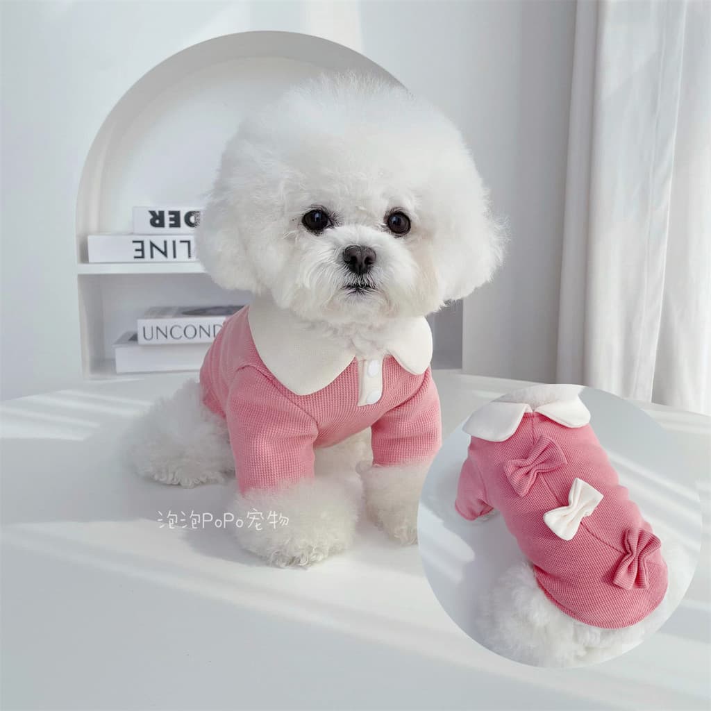 Roupas para cães arco boneca colar primavera outono estilo Pet traje Bichon Teddy Pomeranian gato pequeno cão