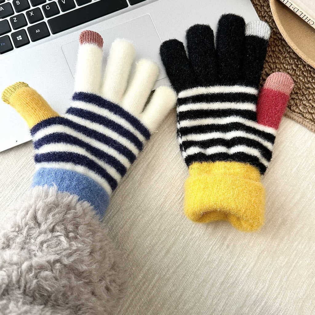 Luvas de inverno feminino bonito equitação quente engrossado à prova de frio estudantes tela sensível ao toque algodão 2