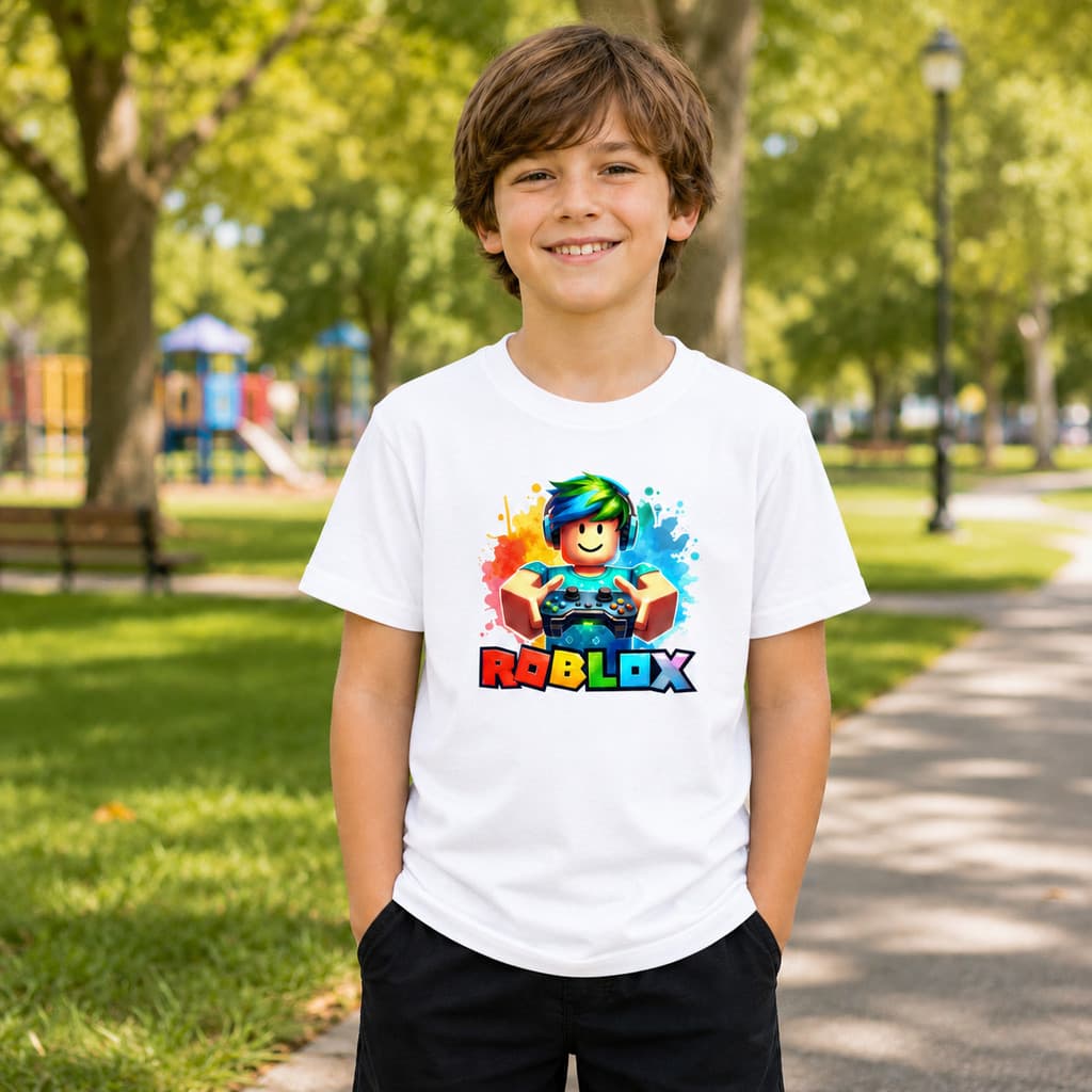Camiseta Infantil Roblox Gamer Menino Menina 100% Algodão Estampada Colorida Casual Gola Redonda Streetwear