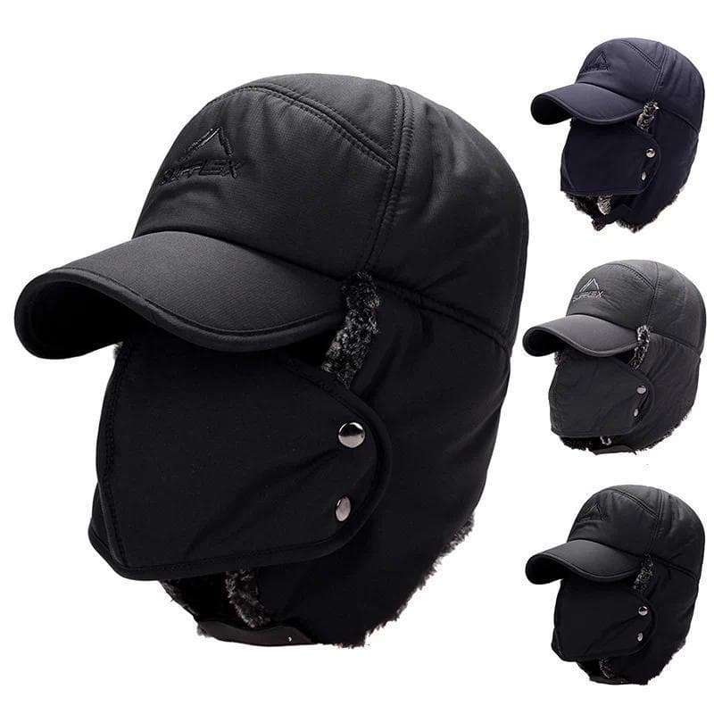Chapéu De Pele De Inverno Quente À Prova De Vento Masculino Feminino Bombardeiro Sintética Orelha Aba Boné Preto Esqui S