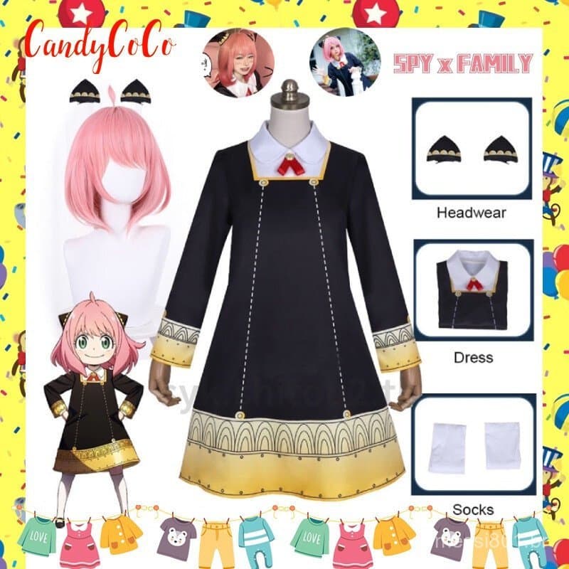 Fantasias de Cosplay SPY × FAMILY 2023, Vestido da Anya Forger, Roupas e Acessório de Cabeça para Mulheres e Meninas, Es